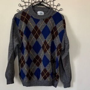 Vintage United Colors of Benetton Gray Sweater with Blue and Brown Argyle